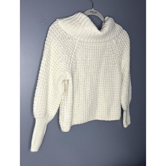 Express Sweater Womens XS White Cowl Neck Chunky Knit Soft Balloon Bishop Sleeve - Picture 7 of 14